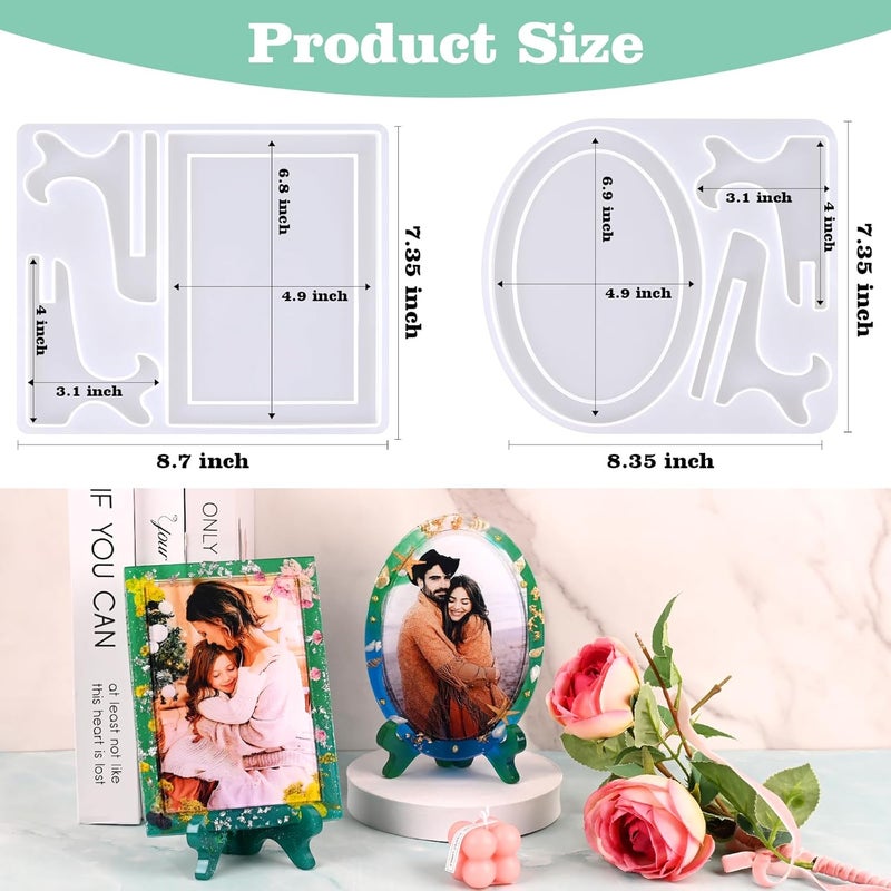 Actvty Resin Mold for Photo Frame, Picture Frame Silicone Molds with Stand Holder, Rectangle & Oval Frame Molds for Resin Casting, DIY Personalized Photo Frame for Handmade Gifts Home Decor(2 Set) - Image 2